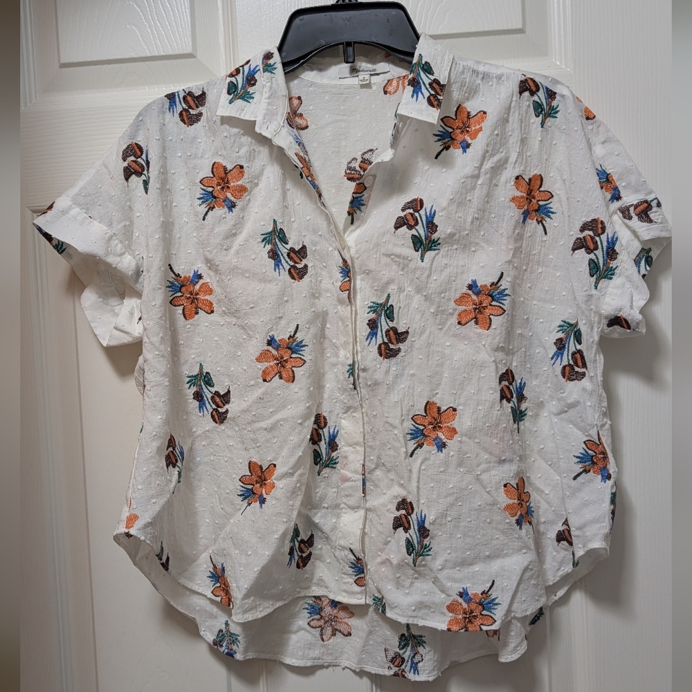 Madewell Hilltop Button Up Shirt in Hawaiian Hideaway White Floral Size Small S